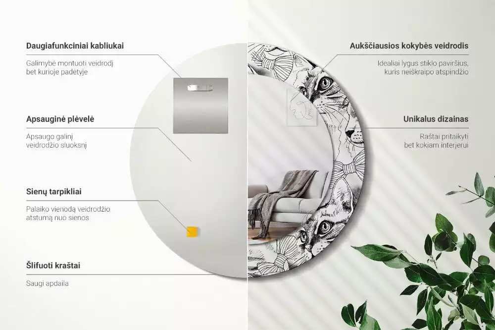 Kerek dísztükör Macskák