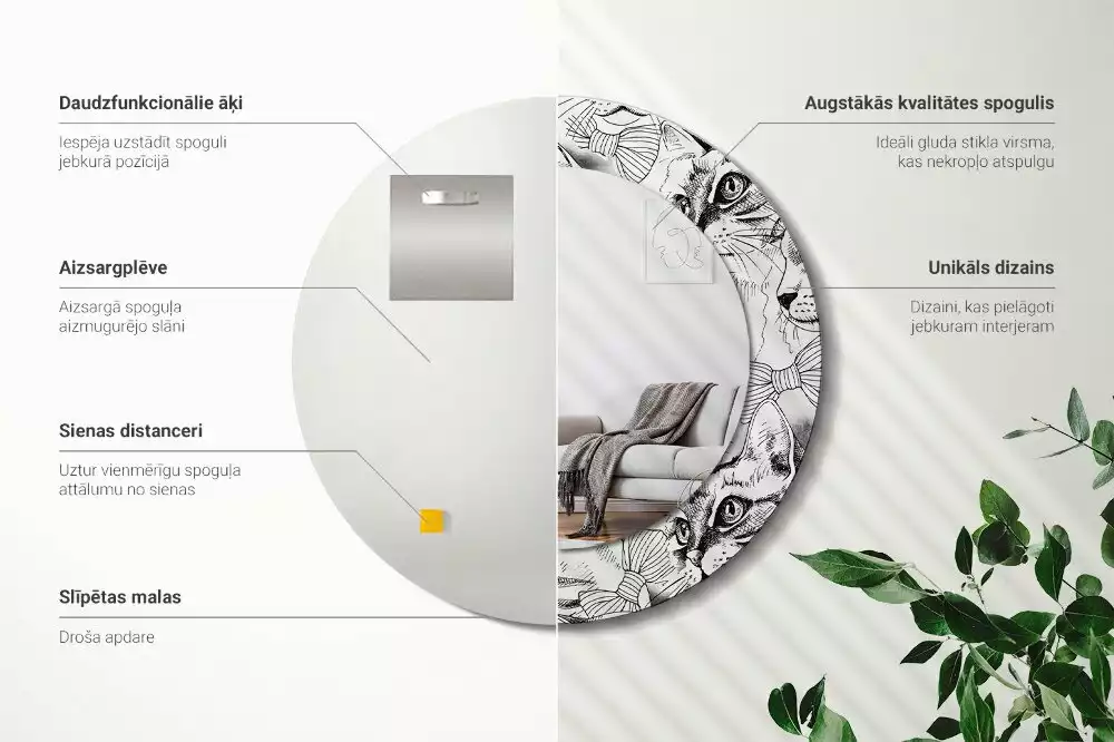 Kerek dísztükör Macskák