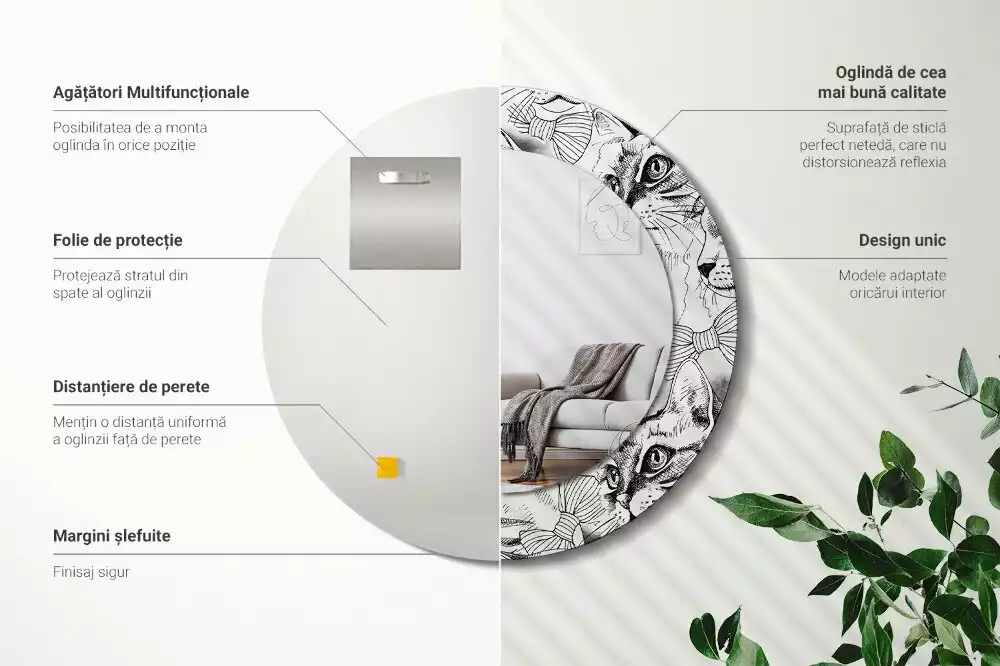 Kerek dísztükör Macskák