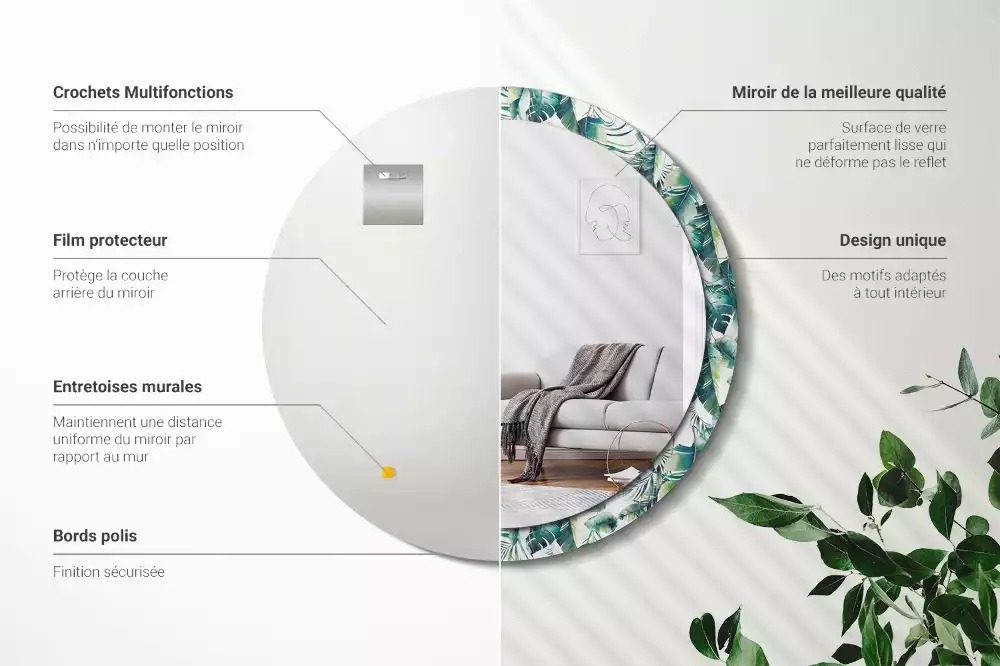 Kerek díszes tükör Fekete-fehér tollak