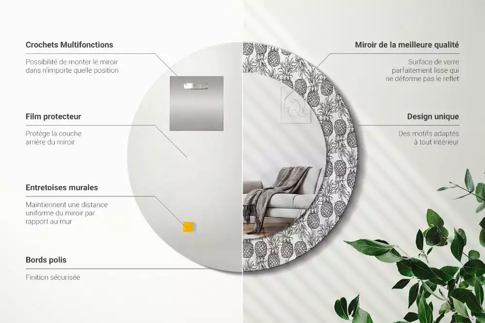 Kerek díszes tükör Ananász