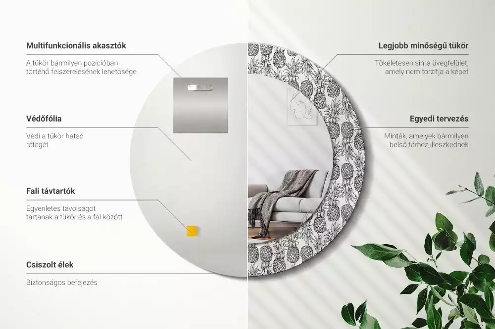 Kerek díszes tükör Ananász