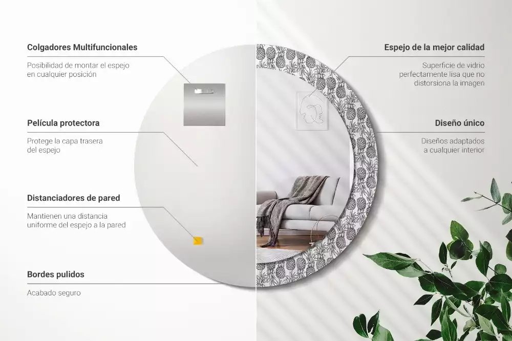 Kerek díszes tükör Ananász