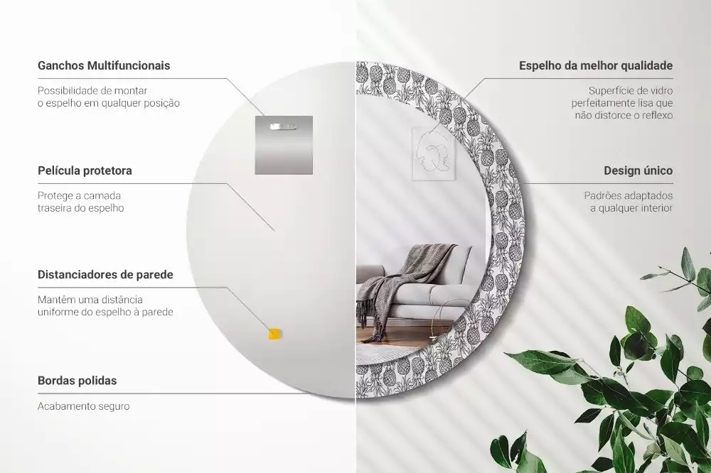 Kerek díszes tükör Ananász