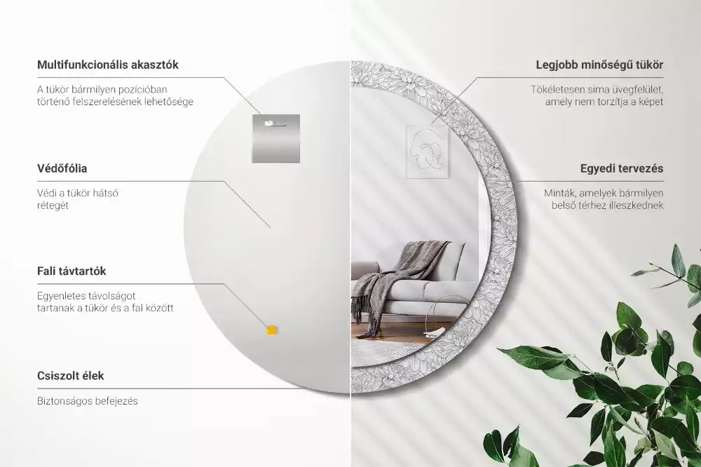 Kerek díszes tükör Lótusz virágok