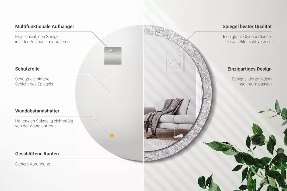 Kerek díszes tükör Lótusz virágok