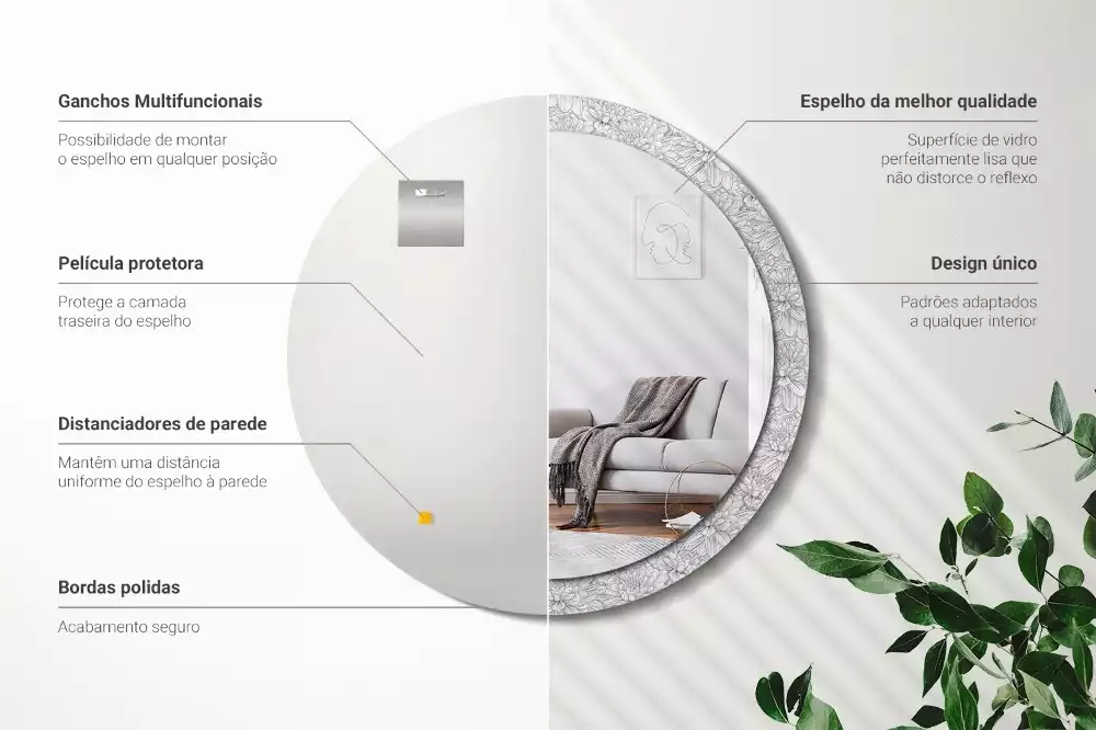 Kerek díszes tükör Lótusz virágok