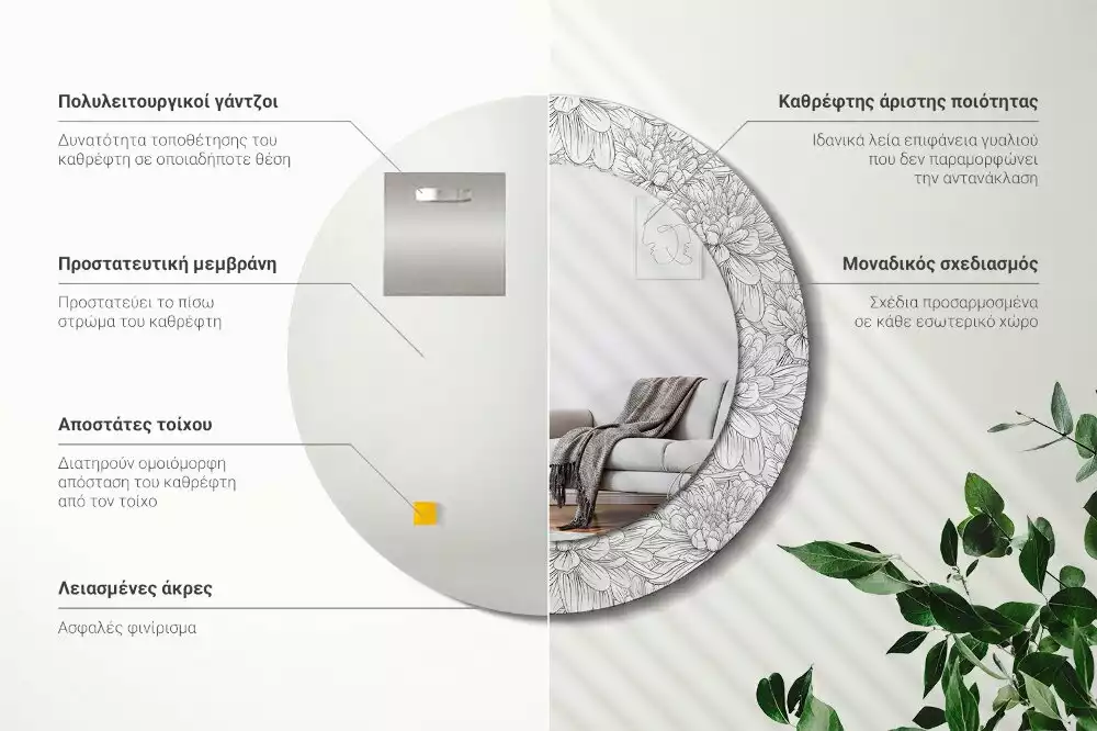 Kerek díszes tükör Lótusz virágok