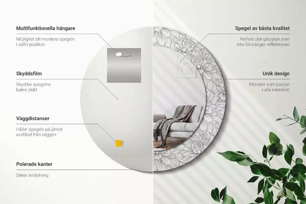 Kerek díszes tükör Lótusz virágok