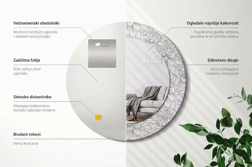 Kerek díszes tükör Lótusz virágok