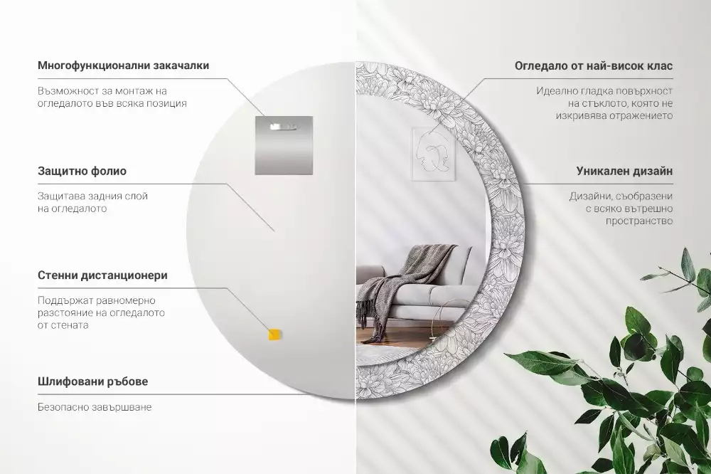 Kerek díszes tükör Lótusz virágok