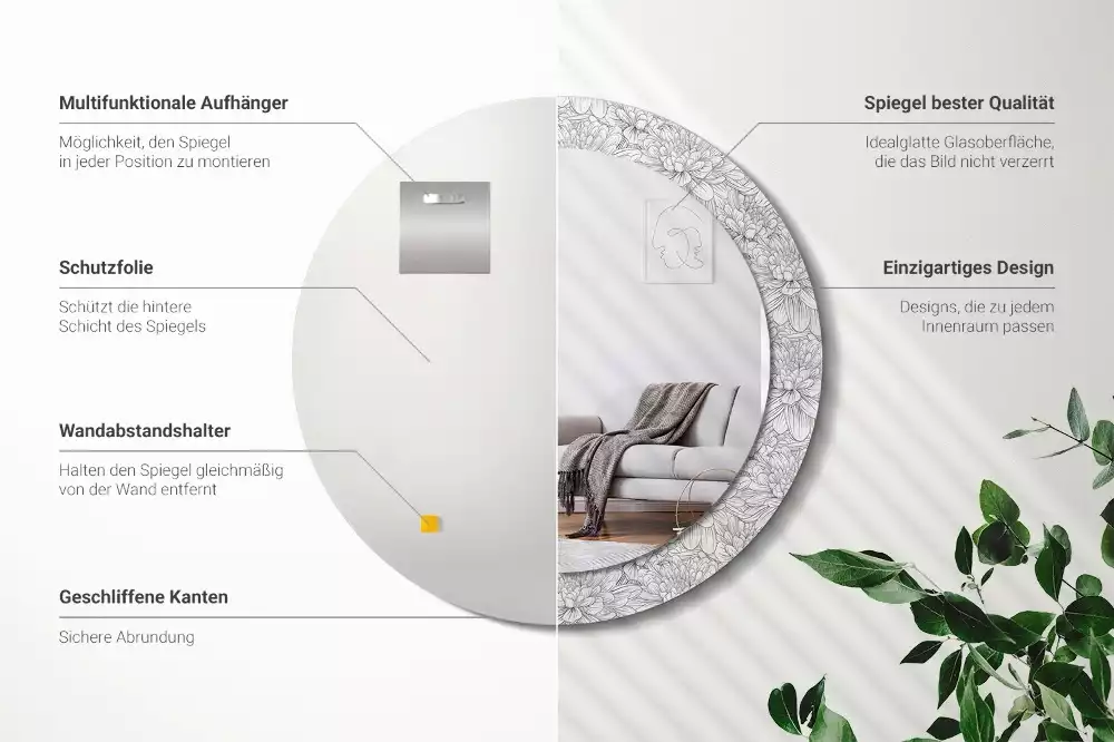 Kerek díszes tükör Lótusz virágok