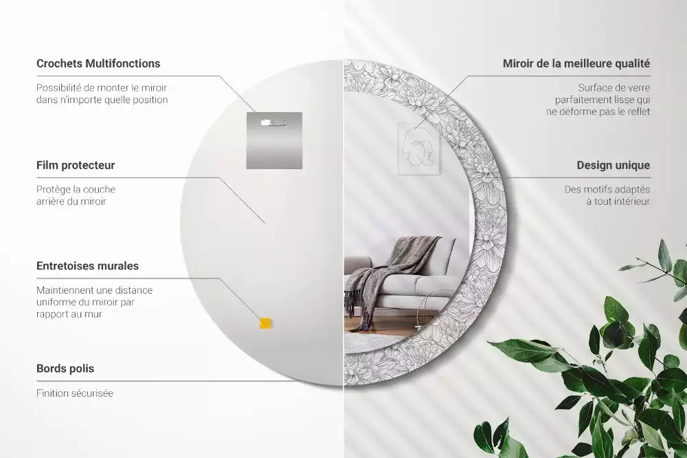 Kerek díszes tükör Lótusz virágok