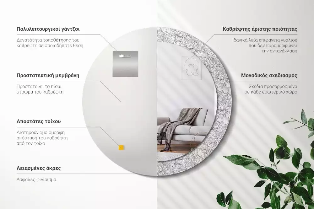 Kerek díszes tükör Lótusz virágok