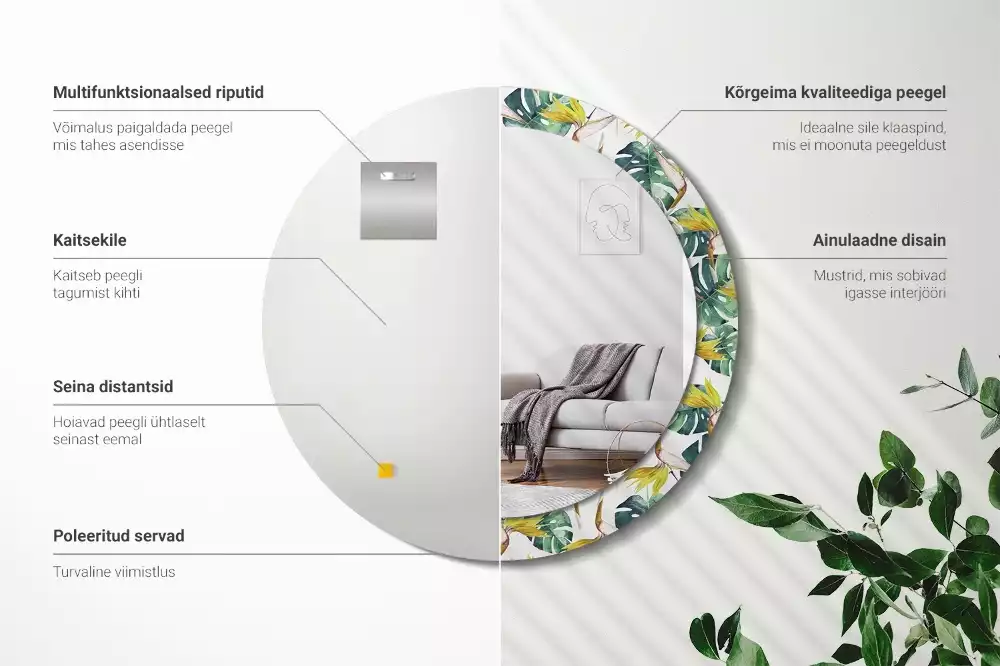 Kerek dísztükör Trópusi levelek