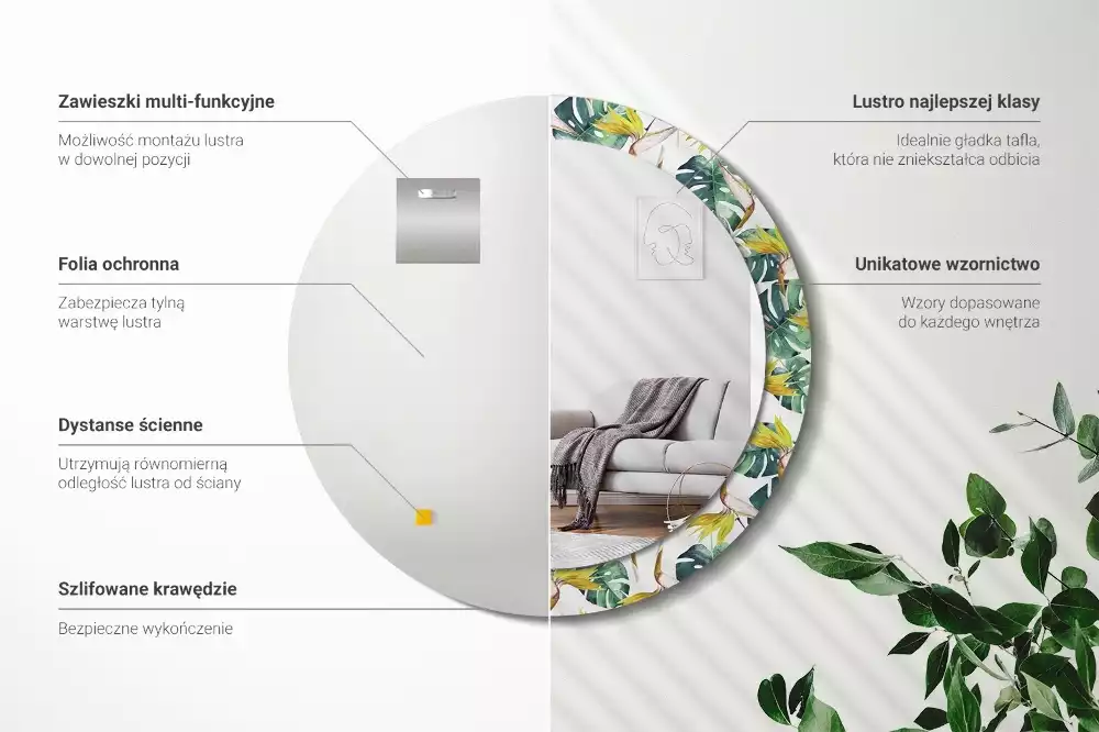 Kerek dísztükör Trópusi levelek