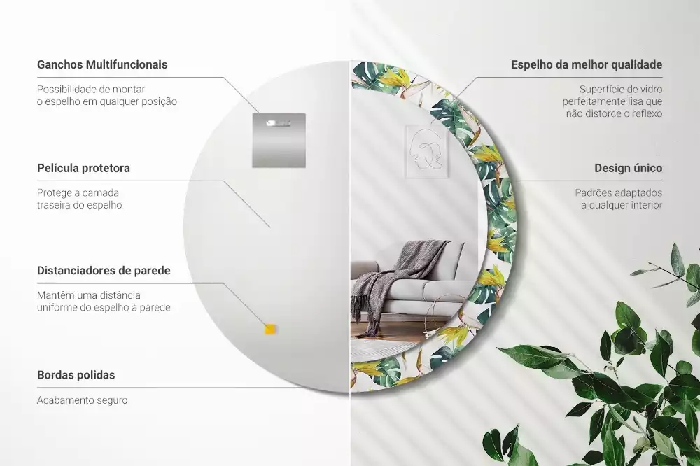 Kerek dísztükör Trópusi levelek