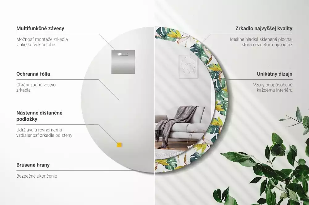 Kerek dísztükör Trópusi levelek