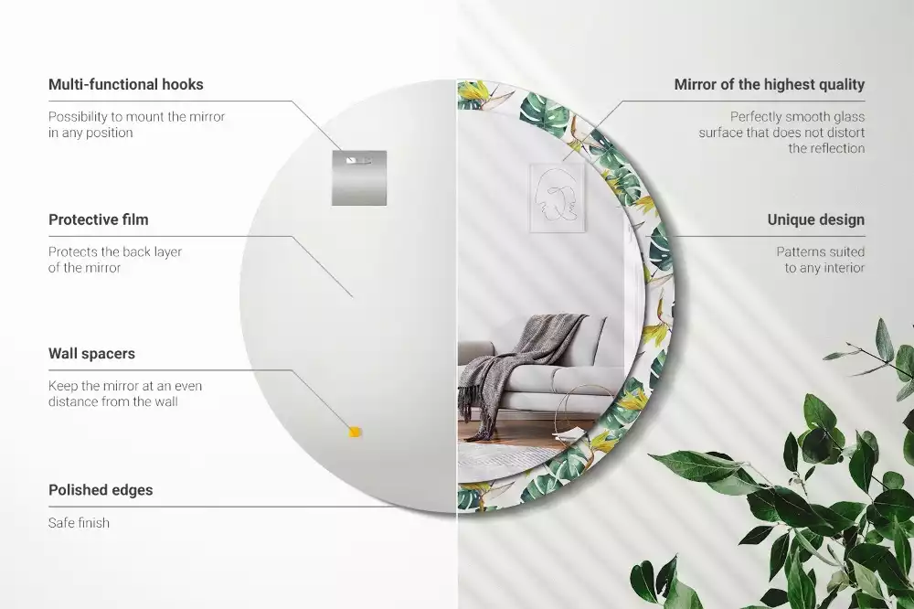 Kerek dísztükör Trópusi levelek