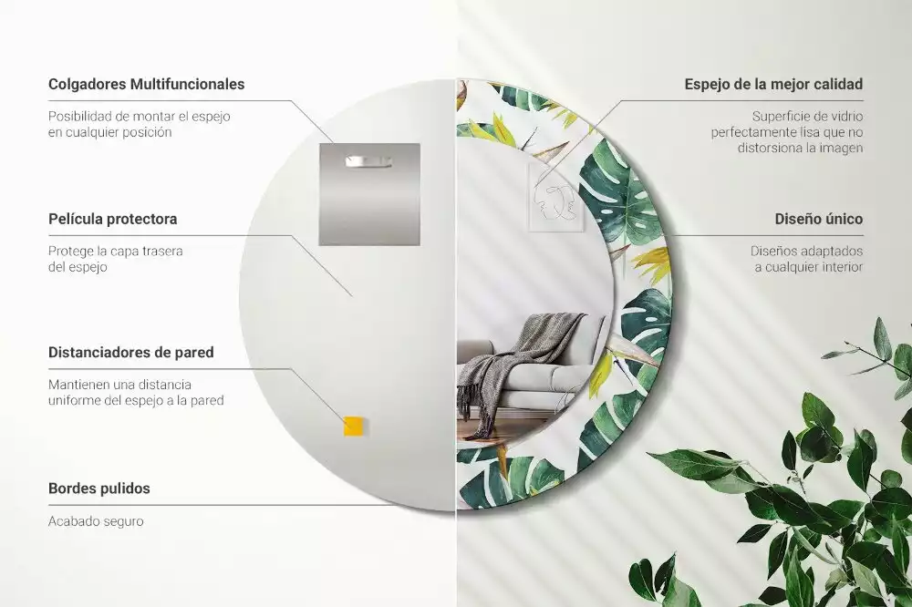 Kerek dísztükör Trópusi levelek