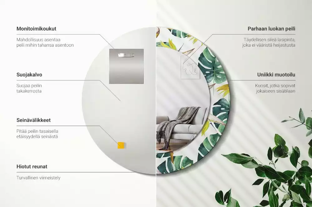 Kerek dísztükör Trópusi levelek