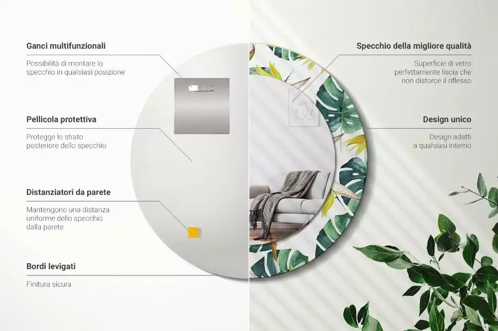 Kerek dísztükör Trópusi levelek