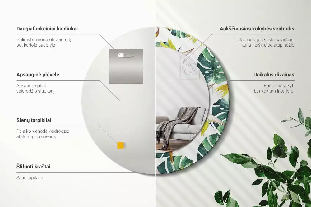 Kerek dísztükör Trópusi levelek