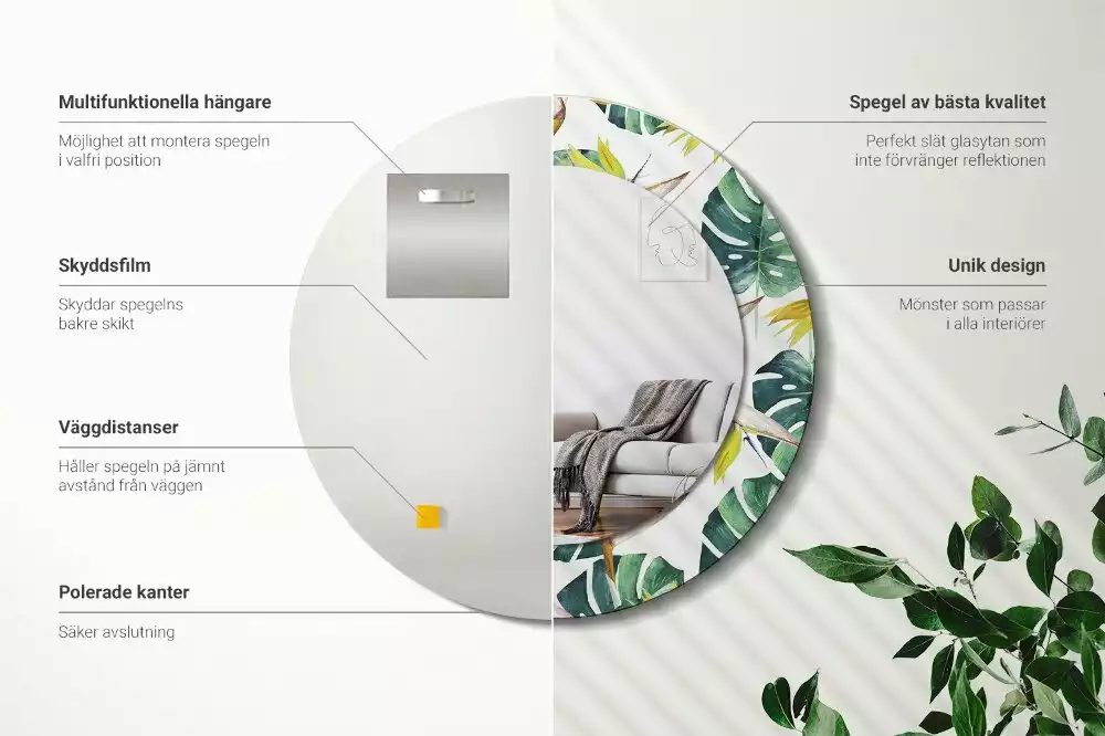 Kerek dísztükör Trópusi levelek