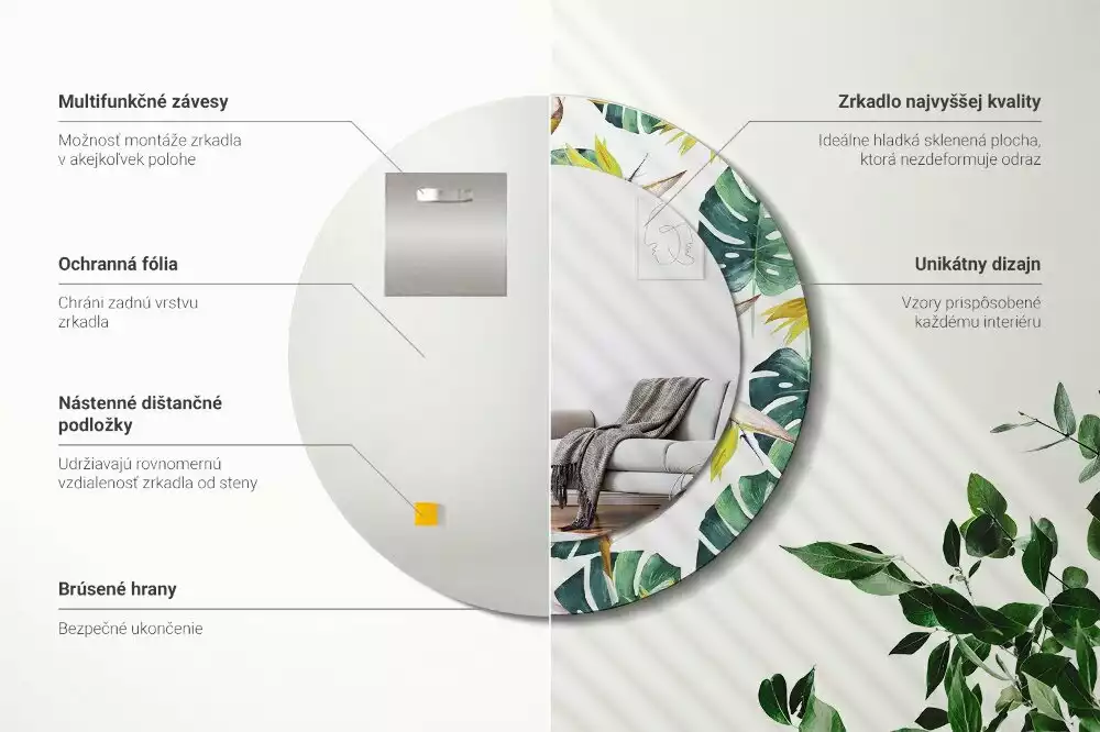 Kerek dísztükör Trópusi levelek