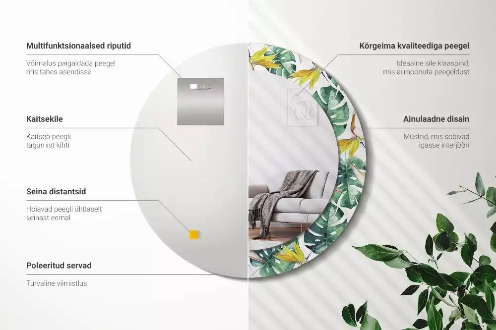 Kerek dísztükör Trópusi levelek