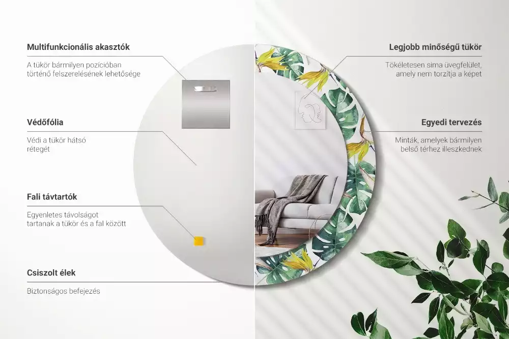 Kerek dísztükör Trópusi levelek