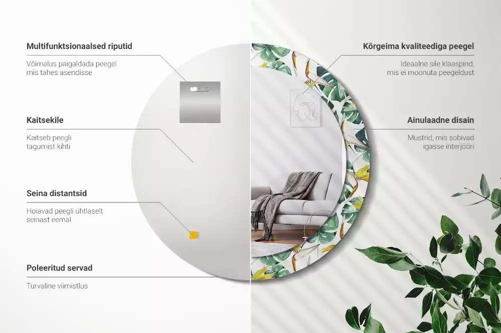 Kerek dísztükör Trópusi levelek