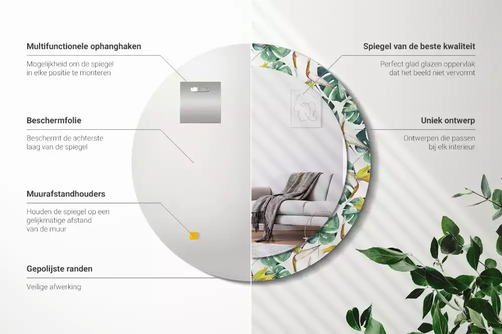 Kerek dísztükör Trópusi levelek