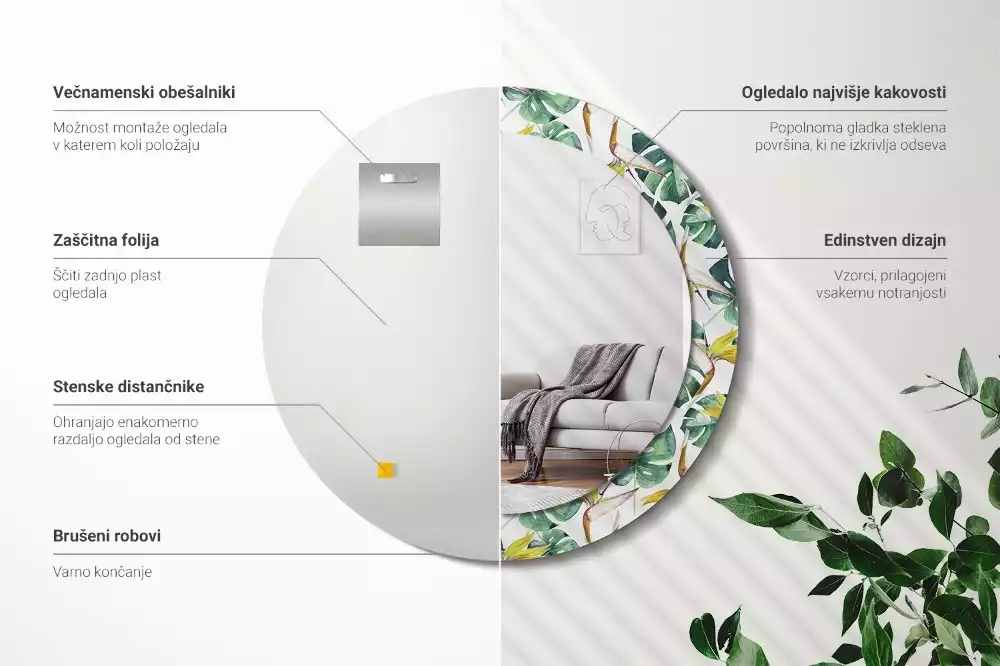 Kerek dísztükör Trópusi levelek