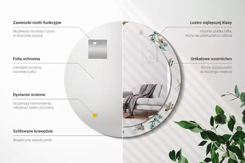 Kerek dísztükör Kínai madarak