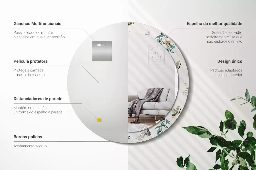 Kerek dísztükör Kínai madarak