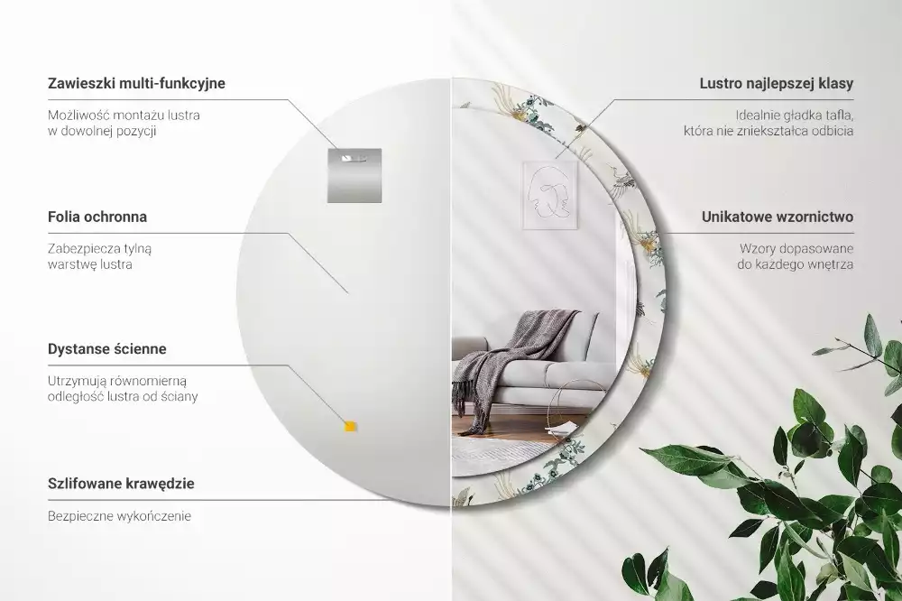 Kerek dísztükör Kínai madarak