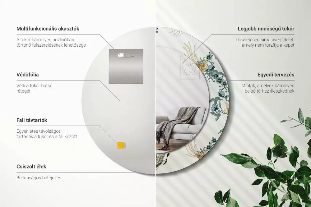 Kerek dísztükör Kínai madarak