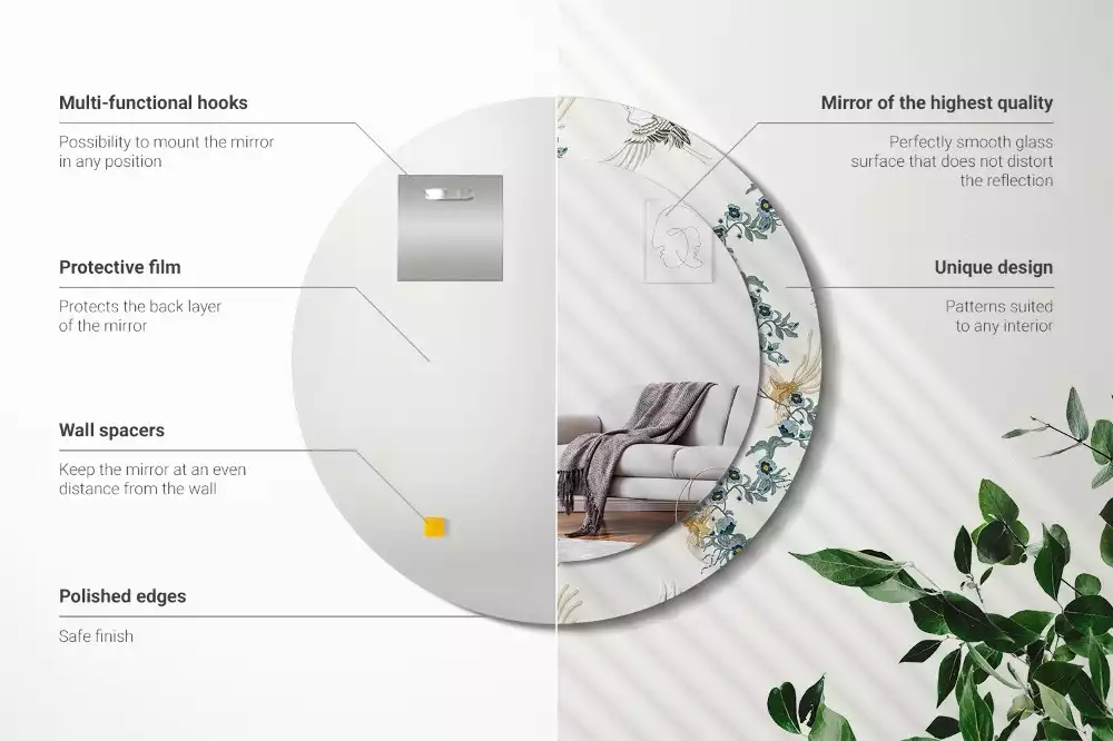 Kerek dísztükör Kínai madarak