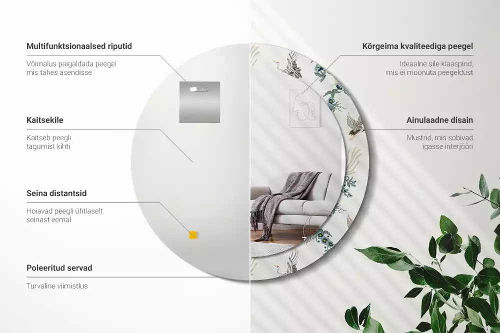 Kerek dísztükör Kínai madarak