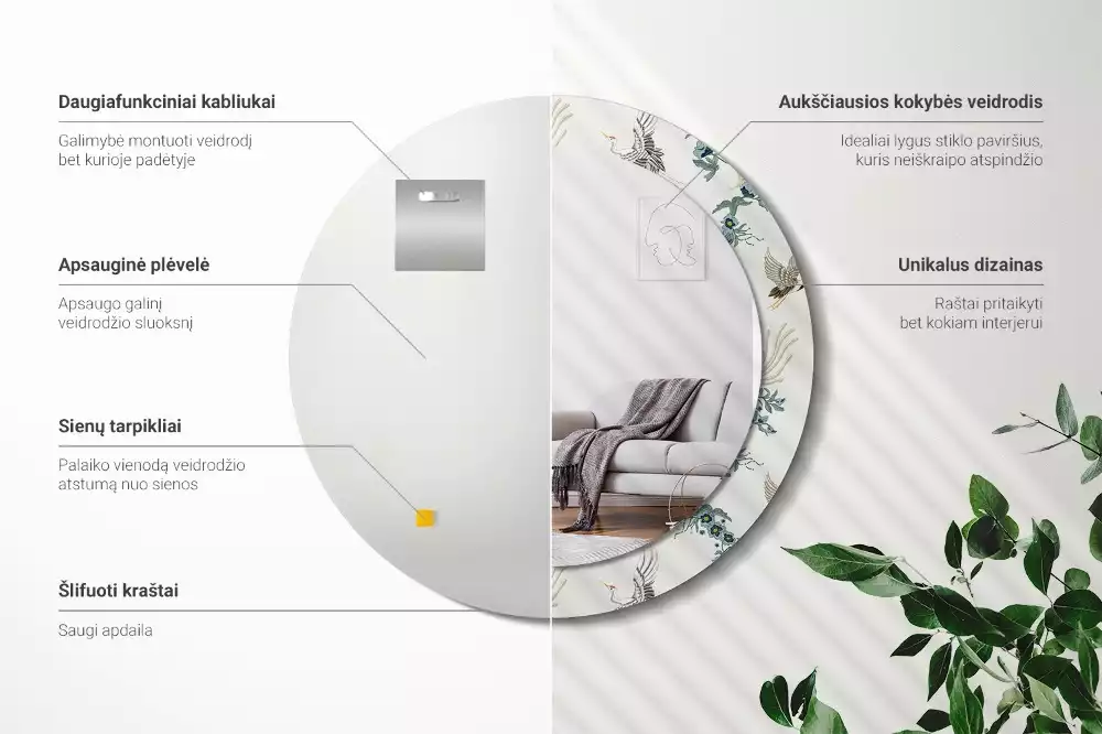 Kerek dísztükör Kínai madarak