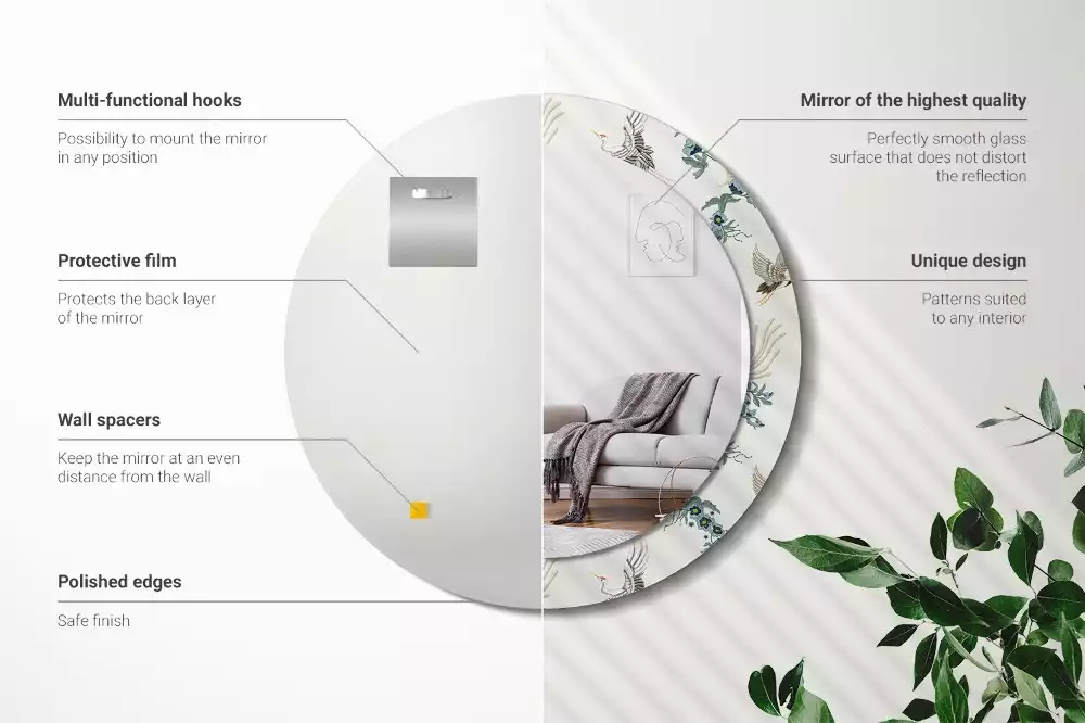 Kerek dísztükör Kínai madarak