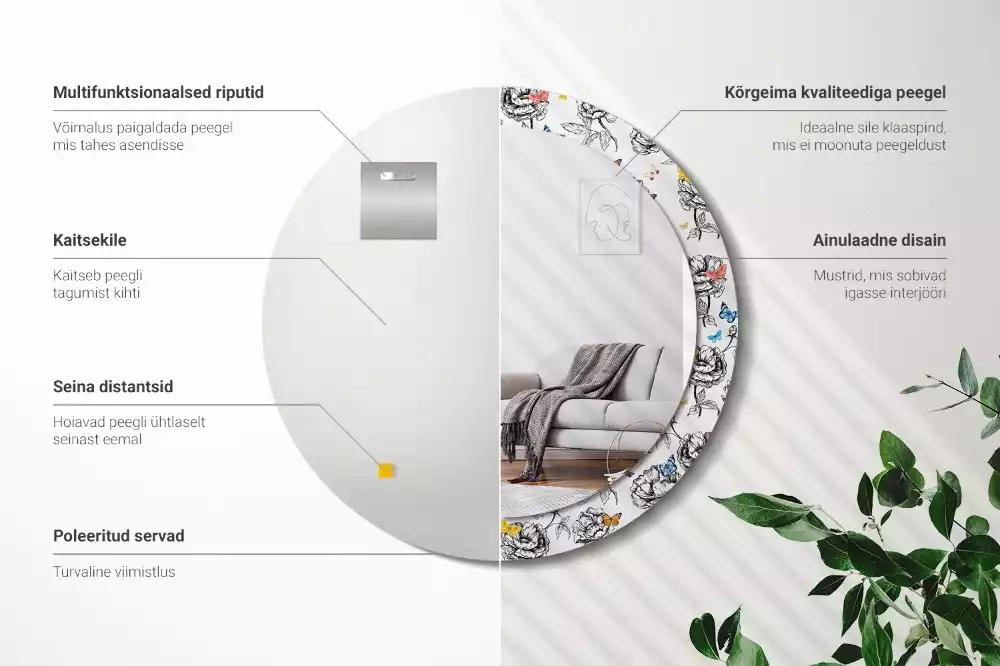 Kerek dísztükör Színes pillangók