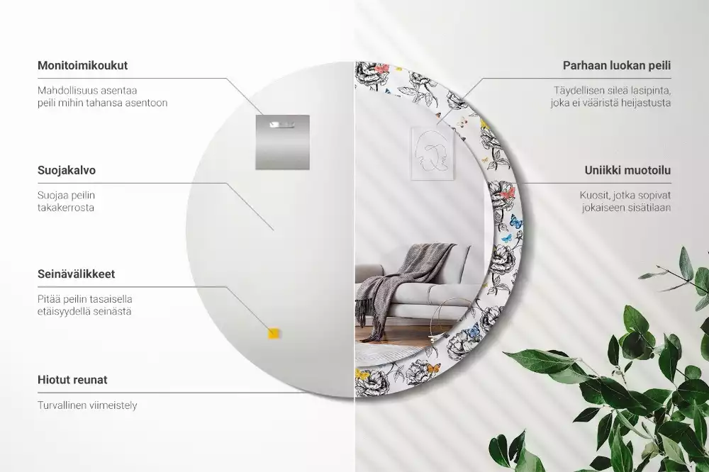 Kerek dísztükör Színes pillangók