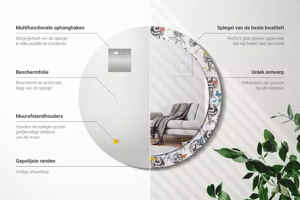 Kerek dísztükör Színes pillangók