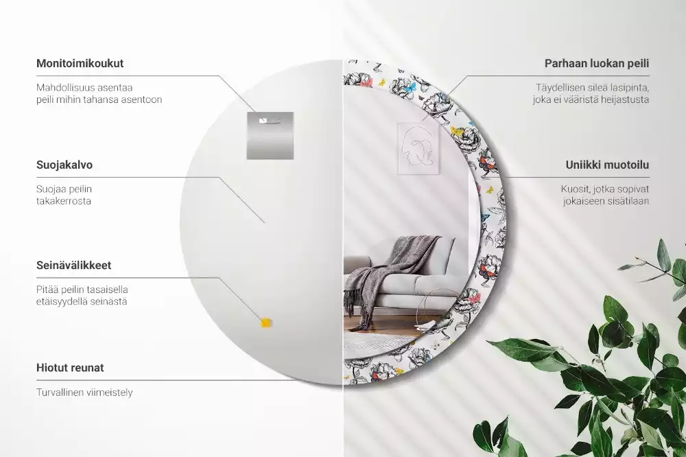 Kerek dísztükör Színes pillangók