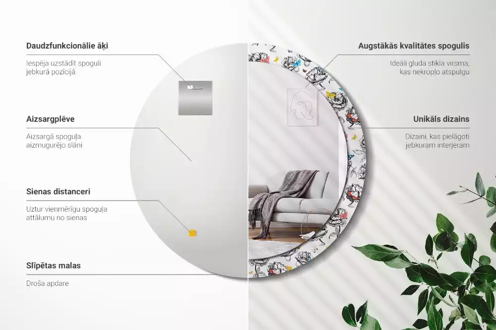 Kerek dísztükör Színes pillangók