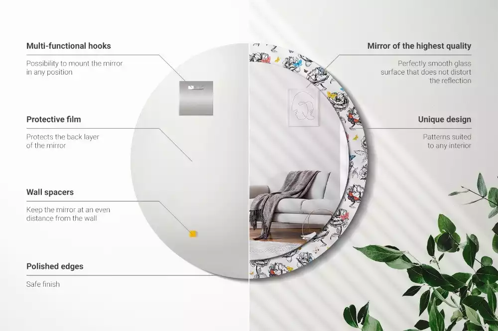 Kerek dísztükör Színes pillangók