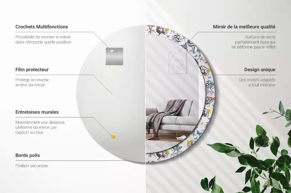 Kerek dísztükör Színes pillangók