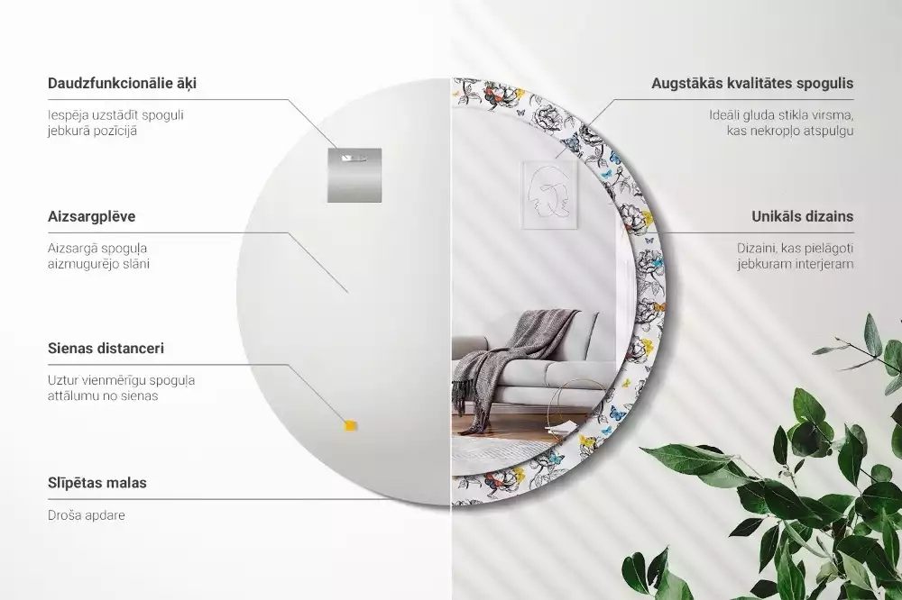 Kerek dísztükör Színes pillangók